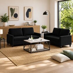 2 Piece Sofa Set with Cushions Black Velvet Lounge Suite Comfortable Seating