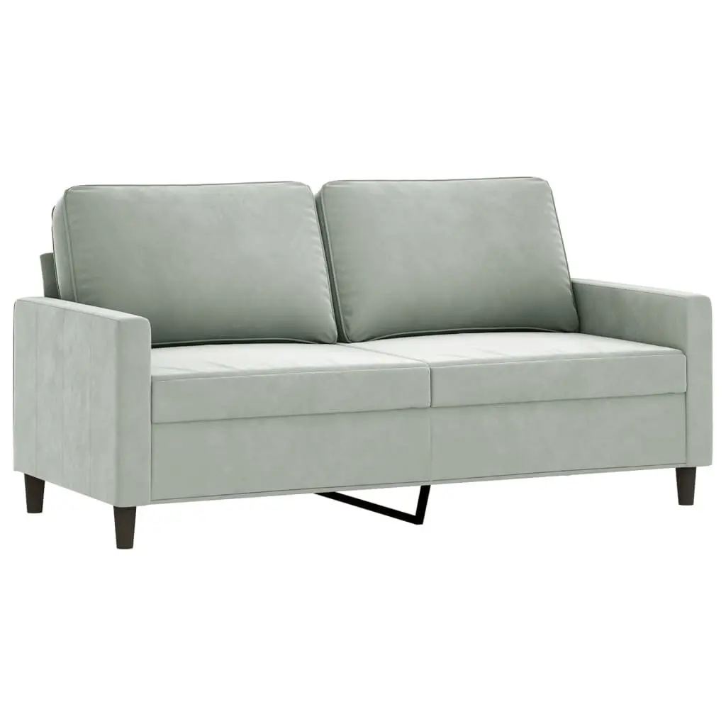 3 Piece Grey Velvet Sofa Set with Footstool