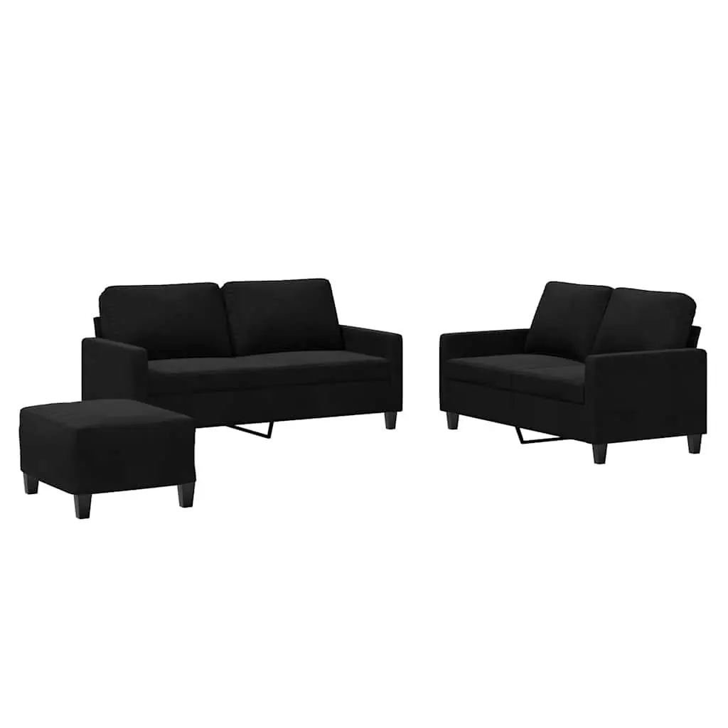 3 Piece Sofa Set Living Room Soft Velvet Black