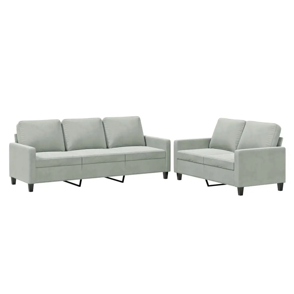 Sofa Set Grey Velvet Soft Cushioned Lounge Seating 2 Piece