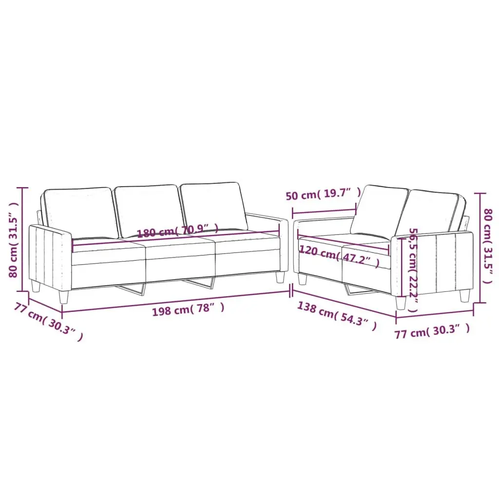 Sofa Set Grey Velvet Soft Cushioned Lounge Seating 2 Piece