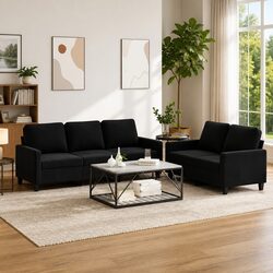2 Piece Sofa Set Black Velvet Cushions Living Room Furniture Comfortable Seating