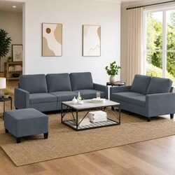 Comfortable 3 Piece Sofa Set with Footstool for Value