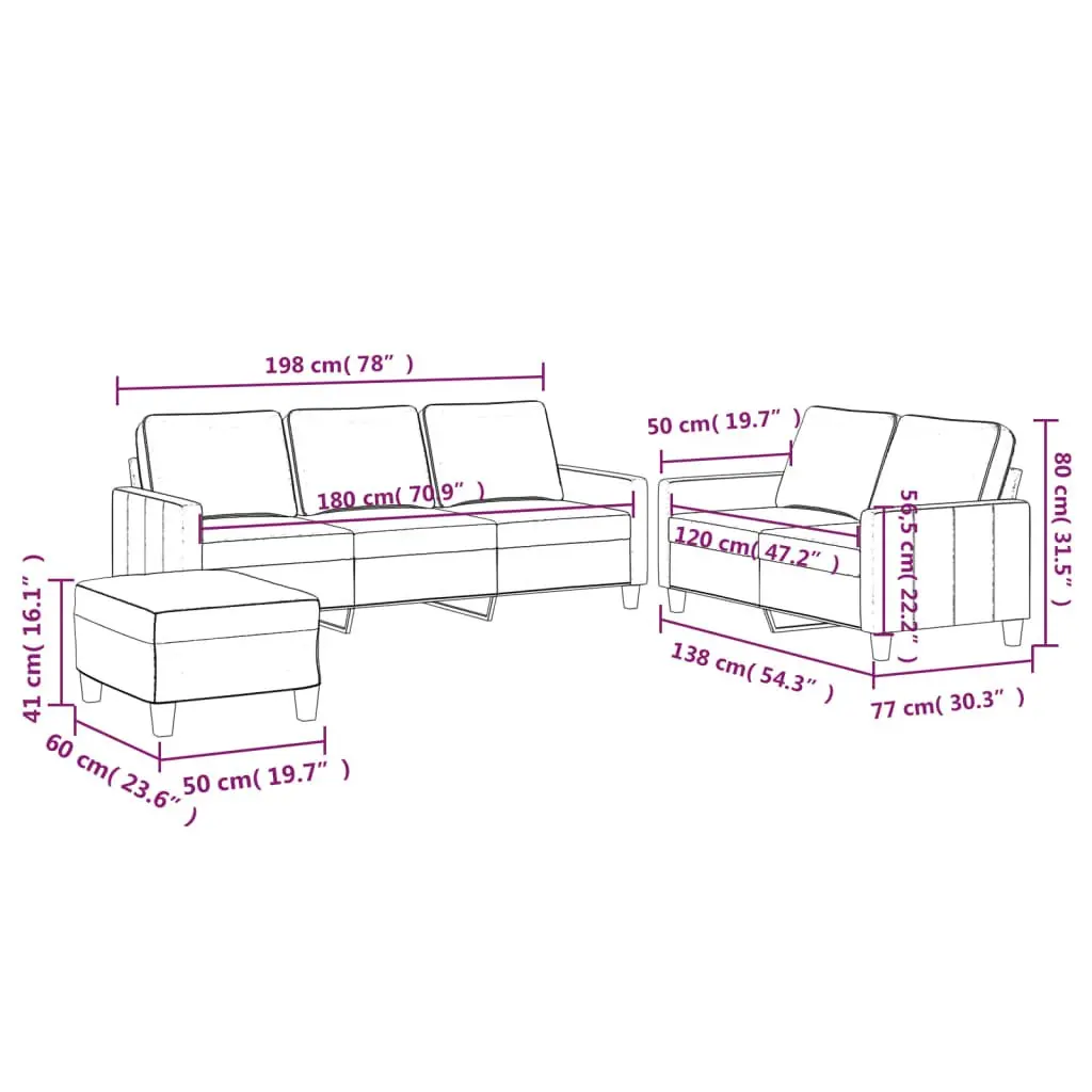 3 Piece Sofa Set Grey Velvet Living Room Furniture Lounge Suite