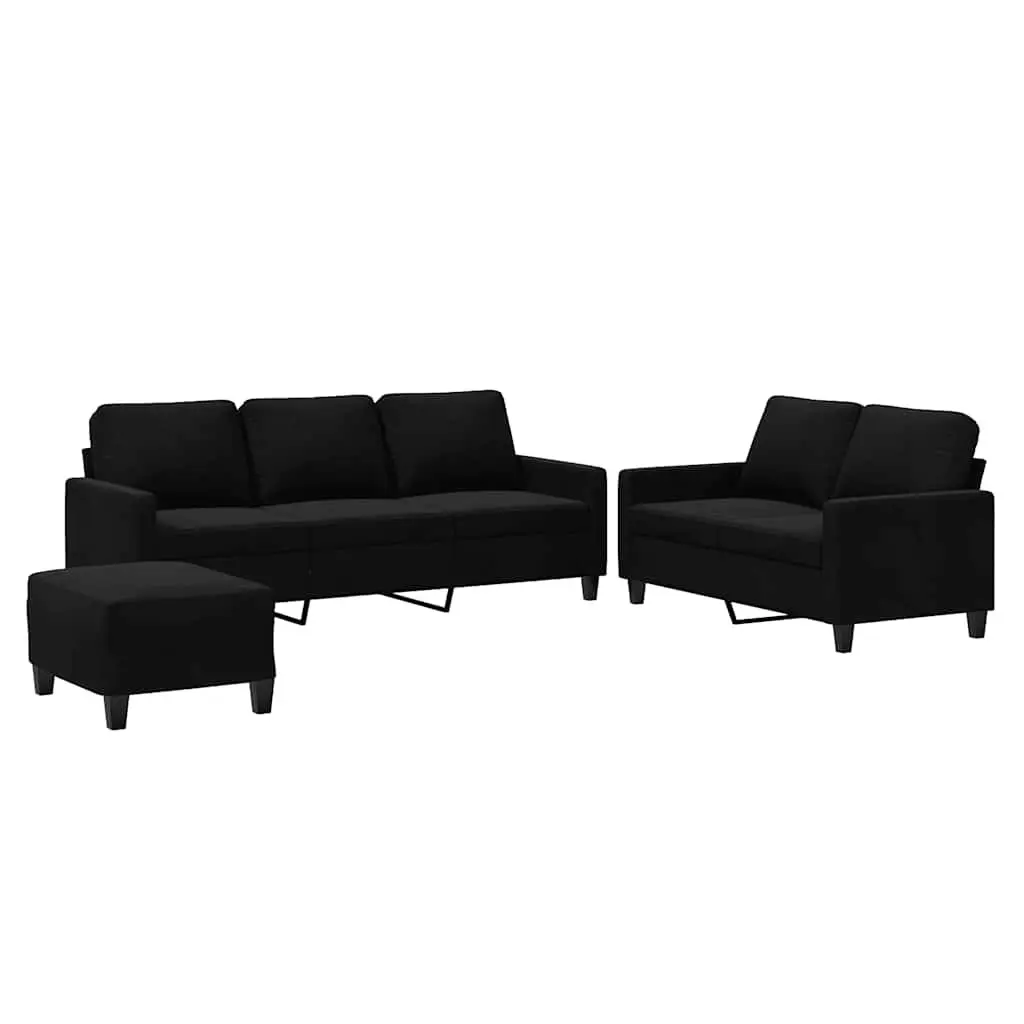3 Piece Sofa Set Black Velvet Living Room Furniture Seating