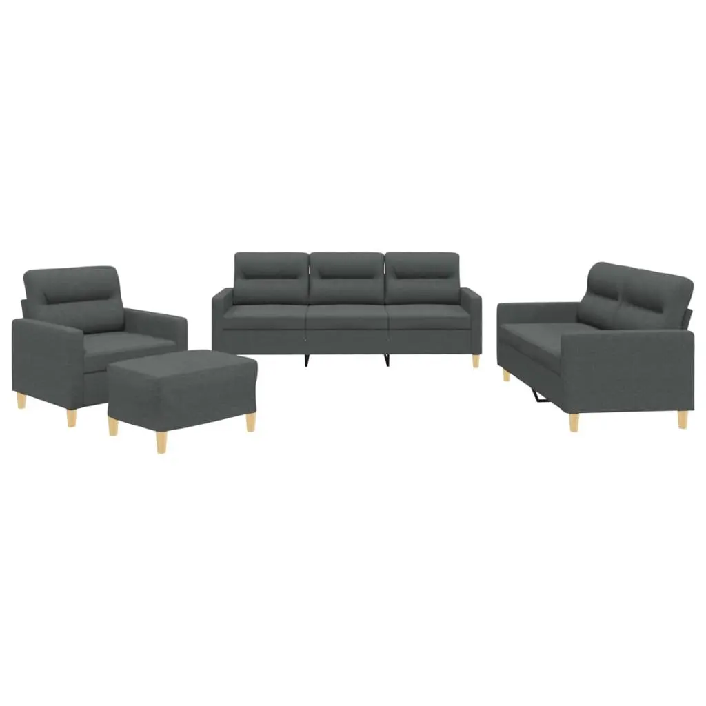 4 Piece Sofa Set Grey Fabric Living Room Padded Seat Armrests Footstool
