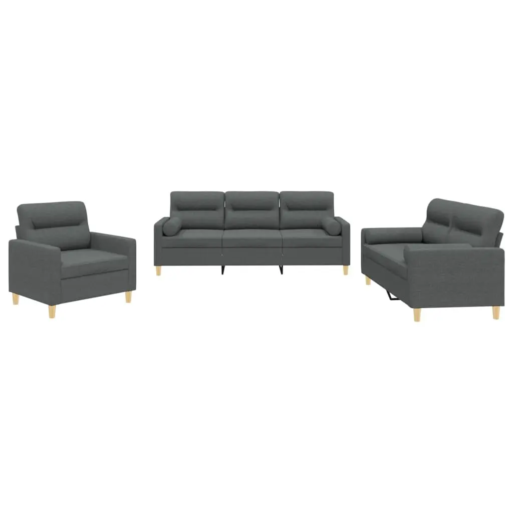 3 Piece Sofa Set Grey Fabric Lounge Suite