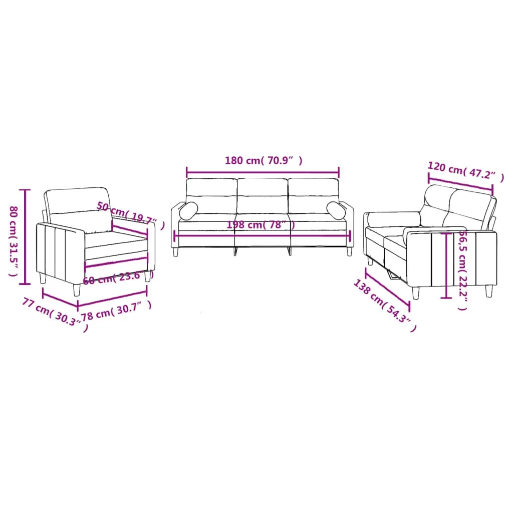 3 Piece Sofa Set Grey Fabric Lounge Suite