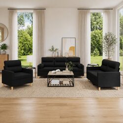 Comfortable 3 Piece Black Sofa Set: Great Value for Home