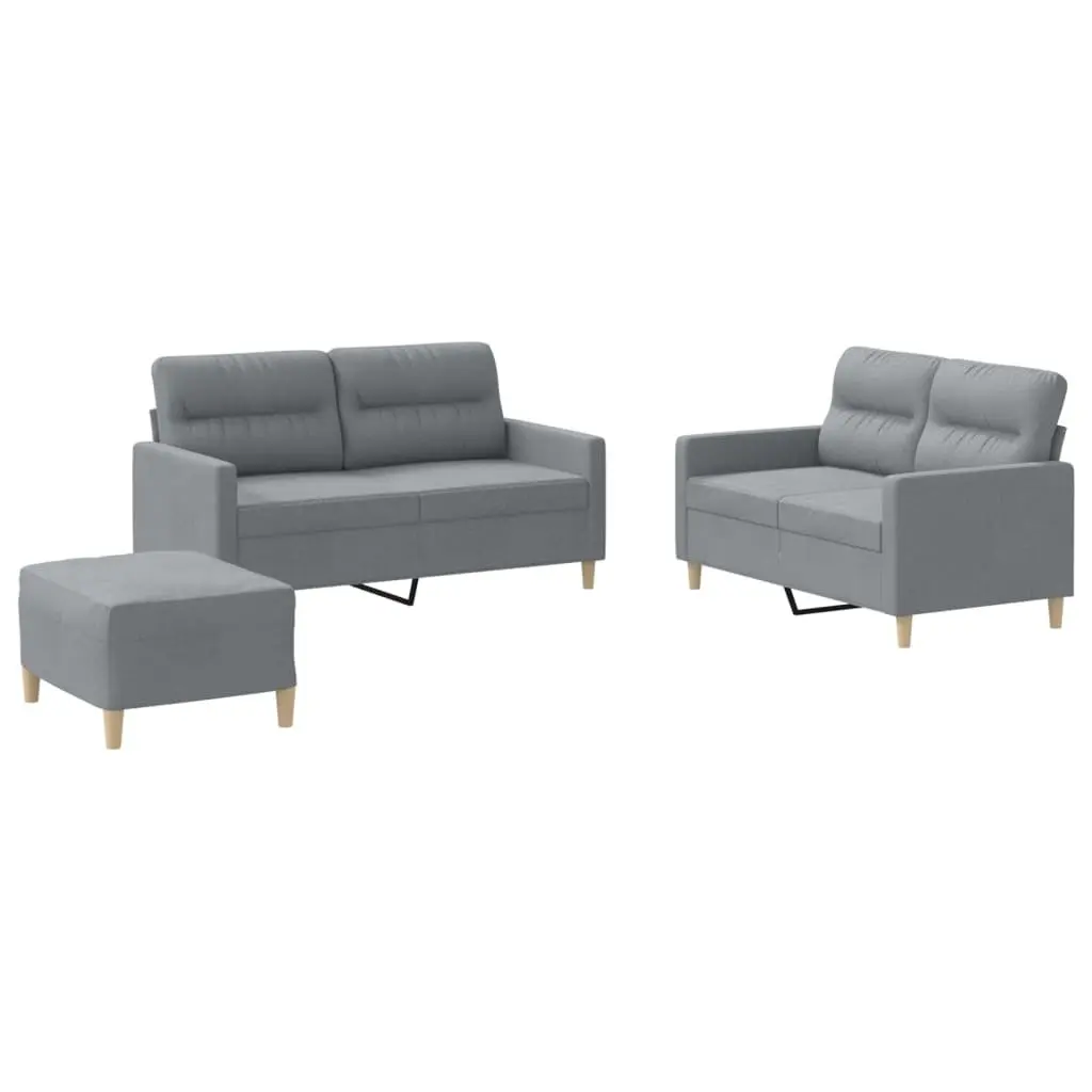 Grey Fabric Living Room Sofa Set 3 Piece with Armchair and Footstool