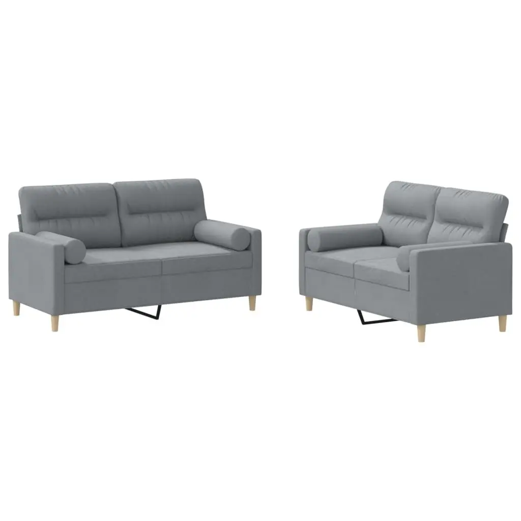 Sofa Set Lounge Suite Grey Fabric 2 Piece with Pillows