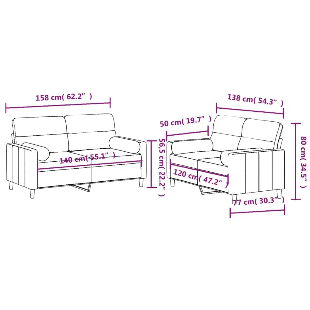 Sofa Set Lounge Suite Grey Fabric 2 Piece with Pillows