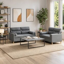 Comfortable Grey Fabric Sofa Set with Practical Features