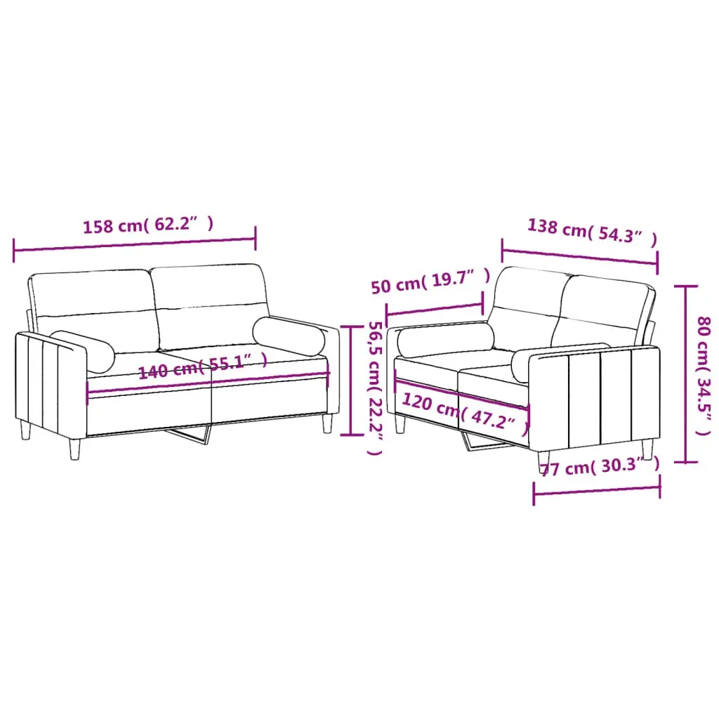 Sofa Set Grey Fabric Lounge Couch 2 Piece