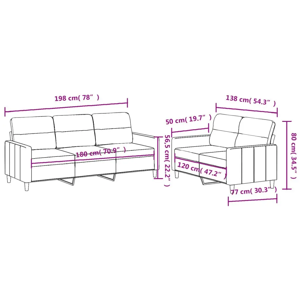 2 Piece Sofa Set Grey Fabric Lounge Suite with Cushions Comfortable Seating