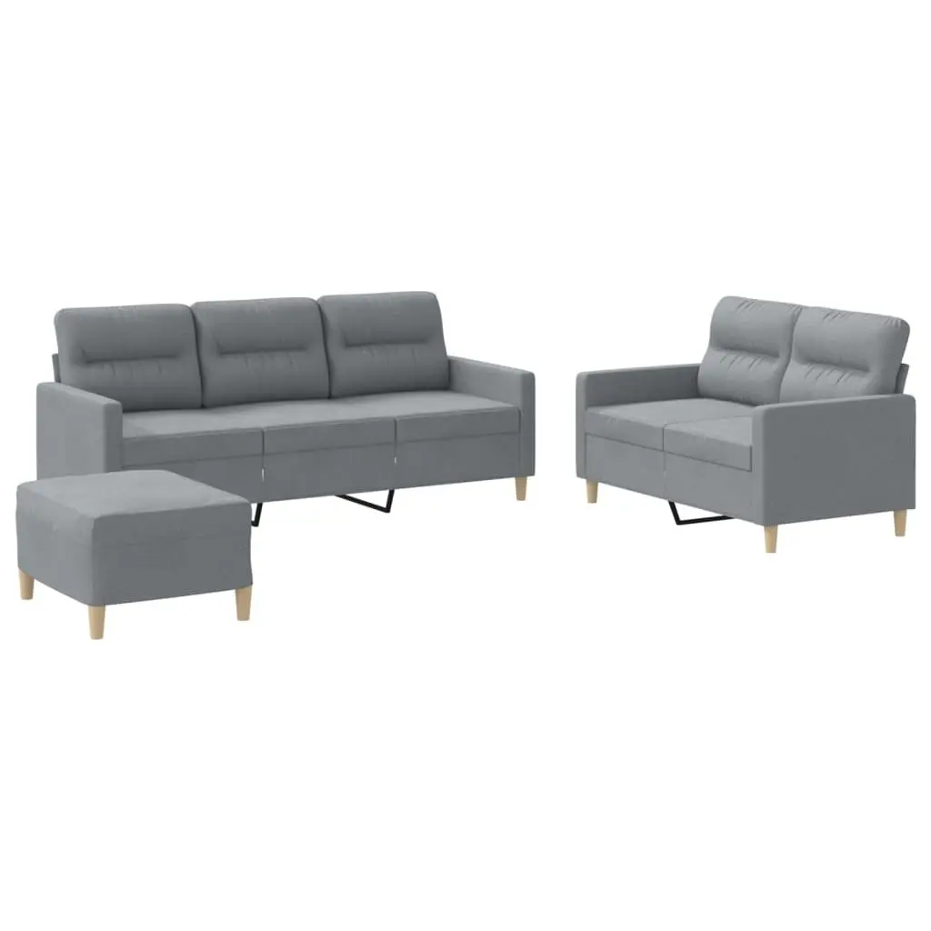 3 Piece Sofa Set Grey Fabric Living Room Furniture Seating