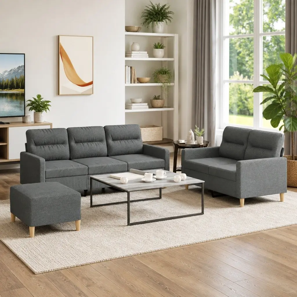 3 Piece Grey Sofa Set