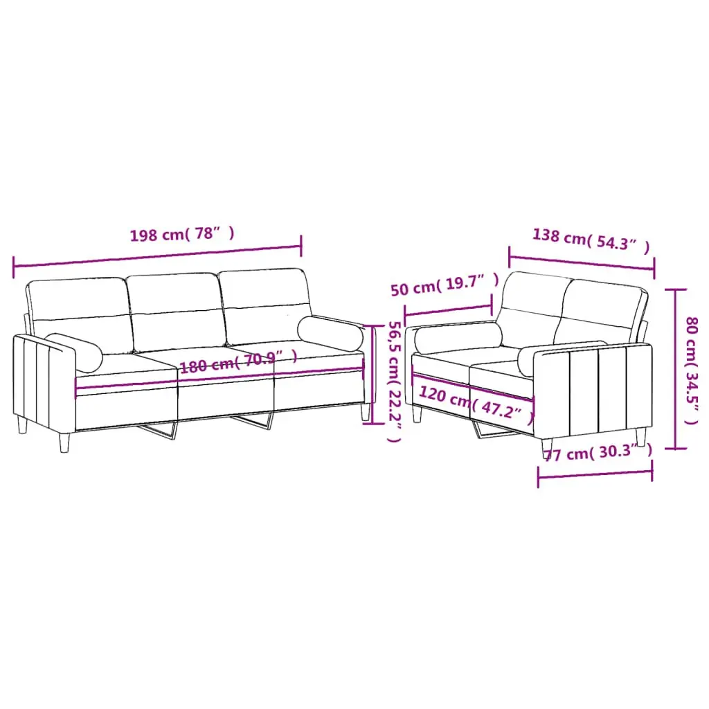2 Piece Sofa Set Grey Fabric Living Room Couch with Pillows Comfortable Seating