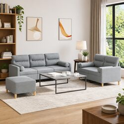 Comfortable 3 Piece Grey Sofa Set with Pillows