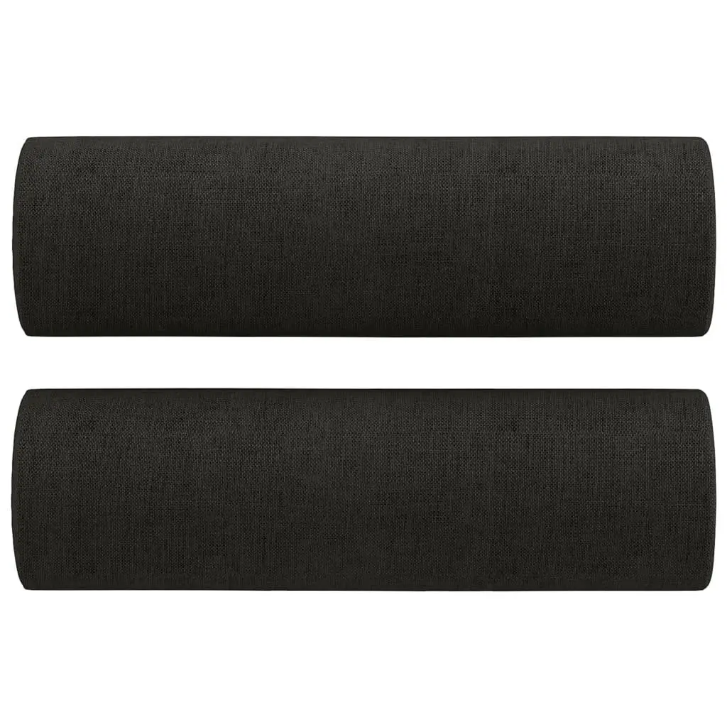 3 Piece Sofa Set with Roll Pillows Footstool Black Fabric Lounge Suite