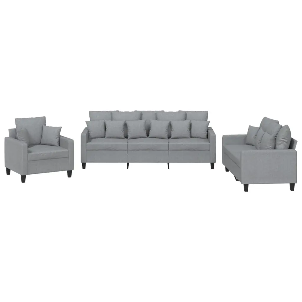 3 Piece Sofa Set Grey Fabric Lounge Suite