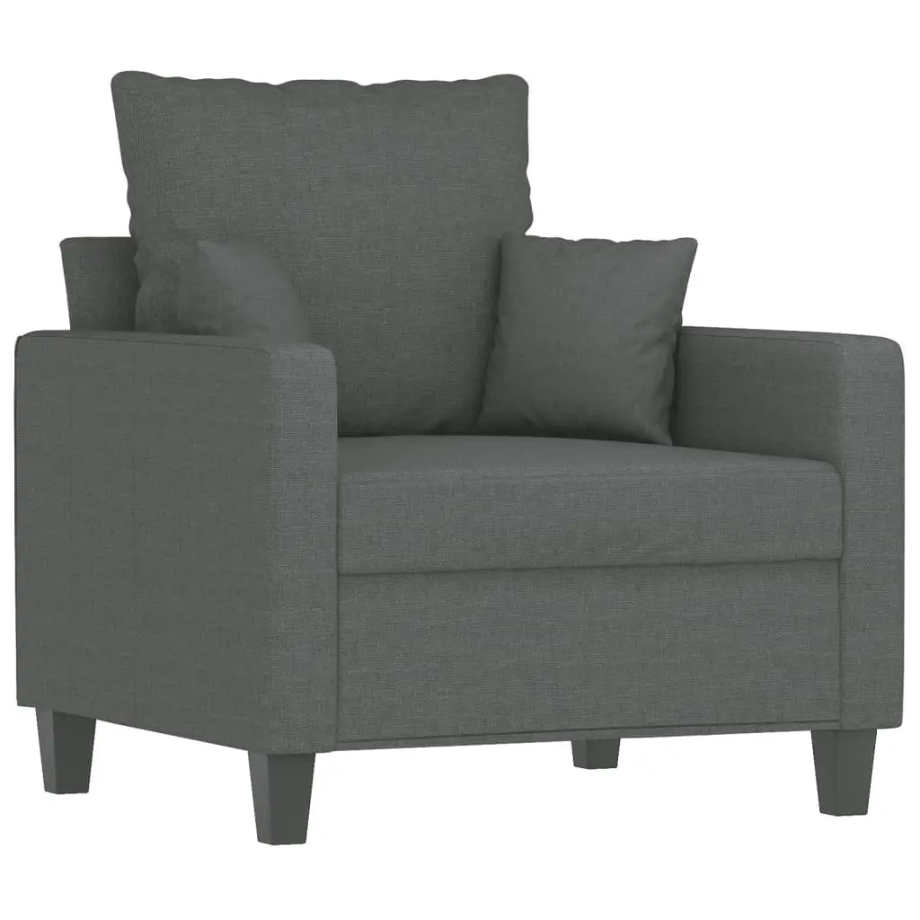 3 Piece Grey Fabric Sofa Set with Throw Pillows Comfortable Living Room Lounge