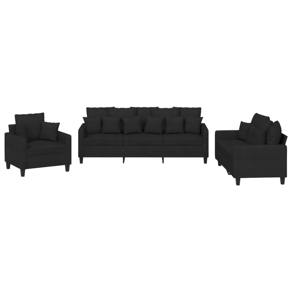 3 Piece Sofa Set Black Fabric Lounge Suite Living Room Couch