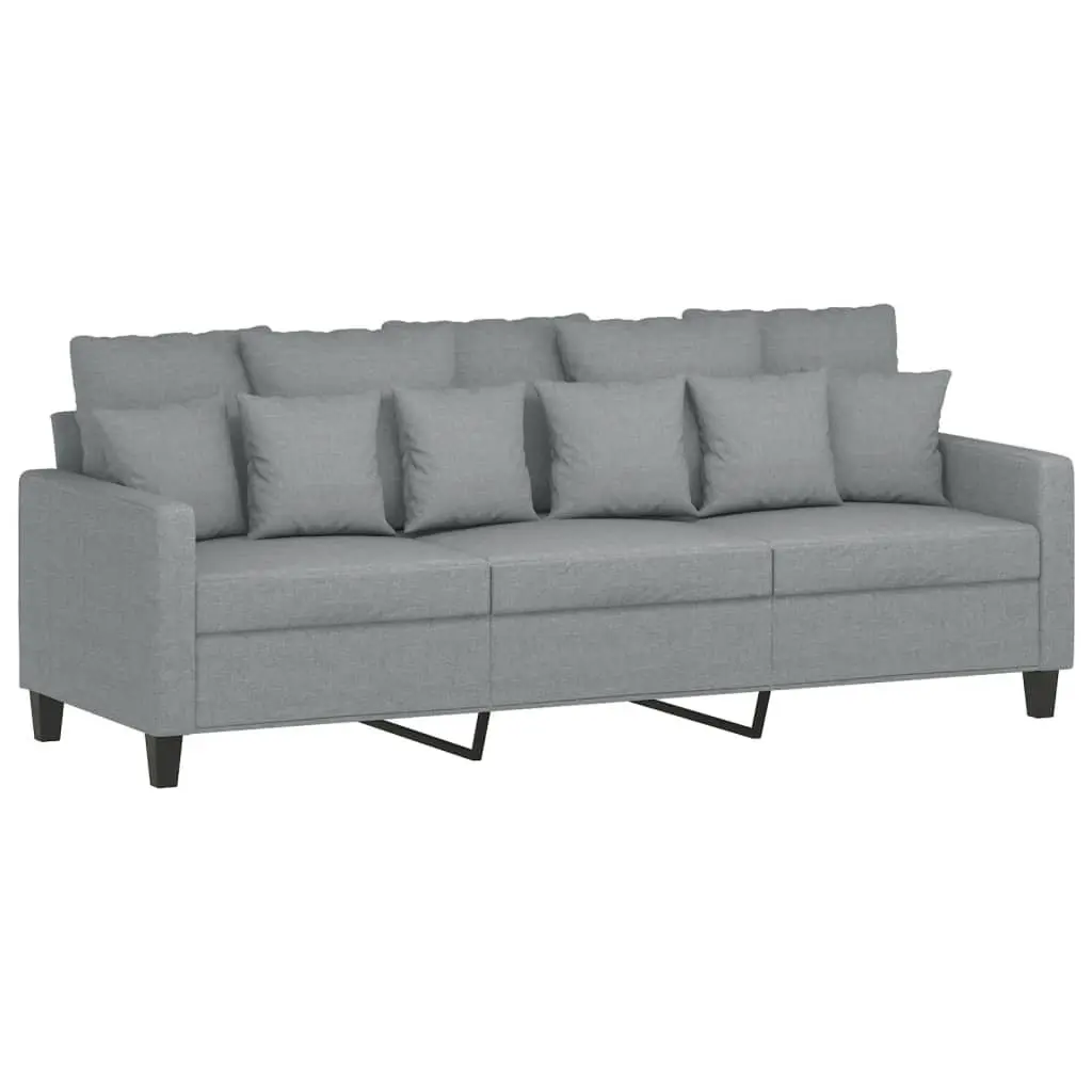 4 Piece Sofa Set Living Room Couch Grey Fabric with Throw Pillows and Footstool