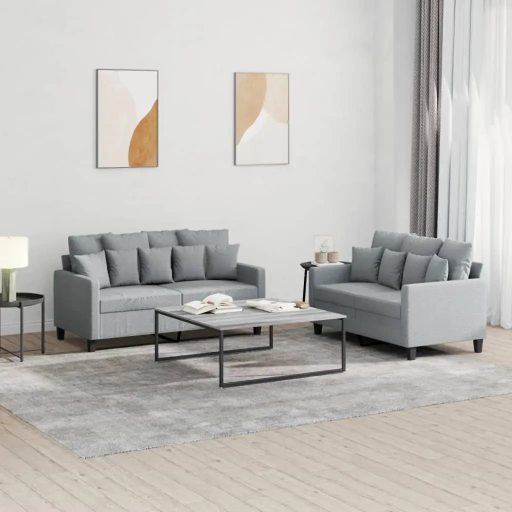 Sofa Set Lounge Suite 2 Piece Grey Fabric Living Room Seating