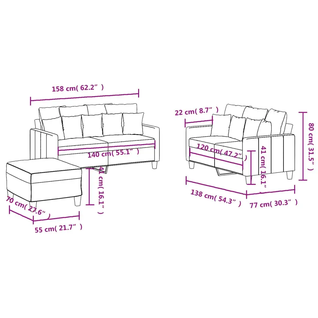 3 Piece Grey Sofa Set