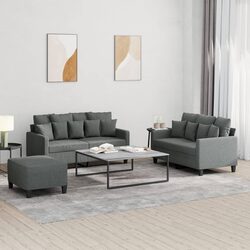 Comfortable 3 Piece Grey Sofa Set with Versatile Footstool