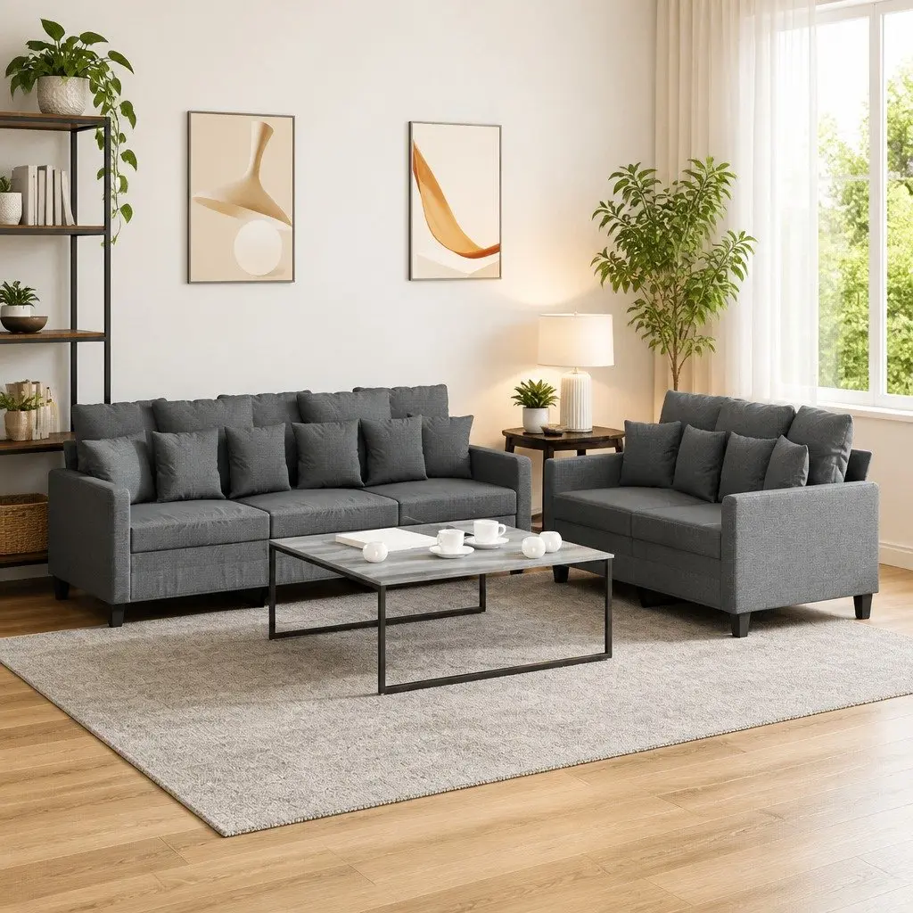 2 Piece Sofa Set Grey Fabric Couch for Living Room Seating