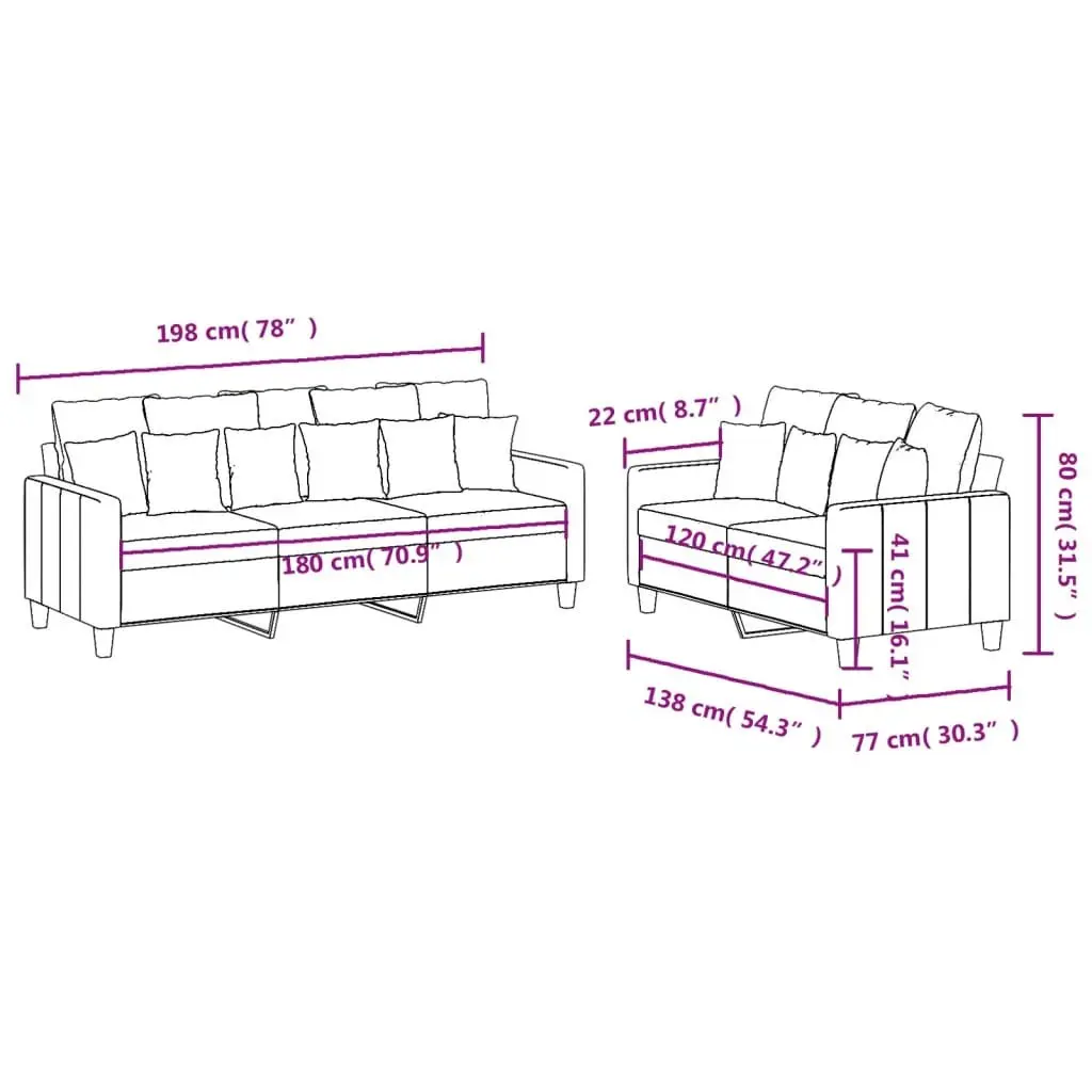2 Piece Sofa Set Grey Fabric Couch for Living Room Seating