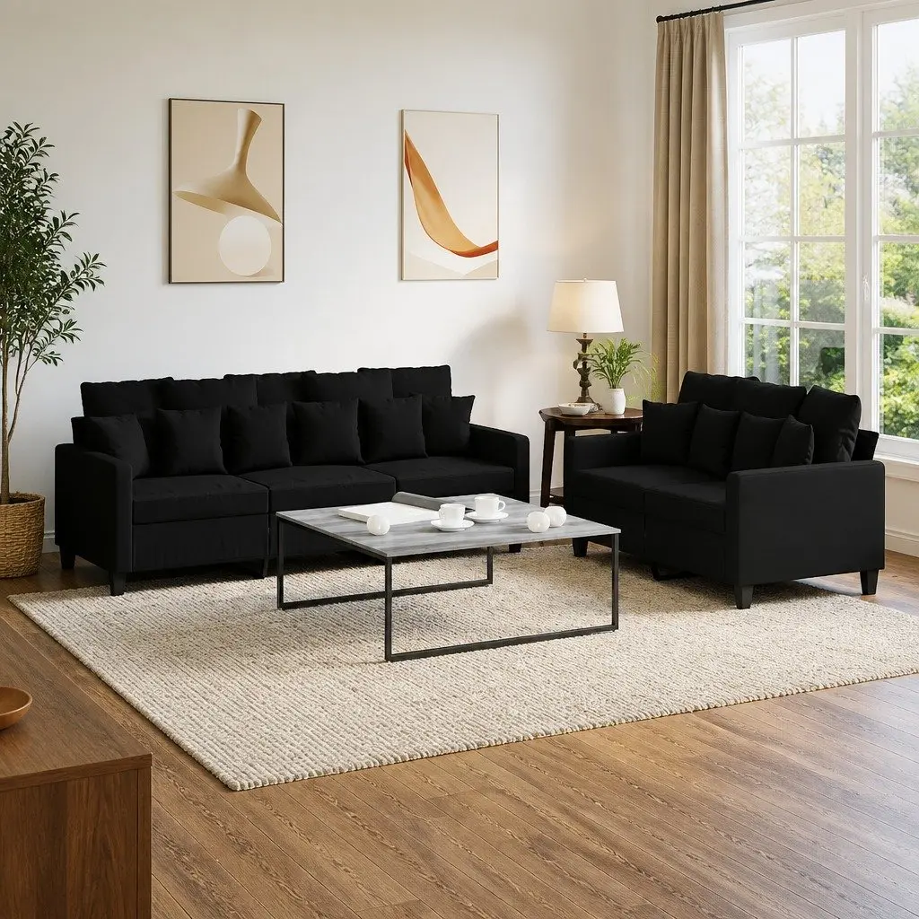 Sofa Set Relaxation Seating 2 Piece Black Fabric