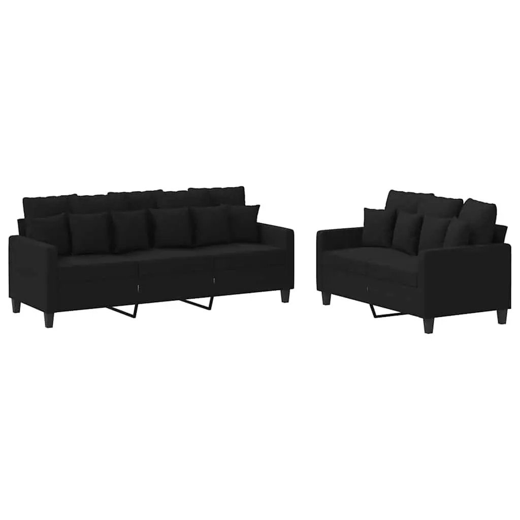 Sofa Set Relaxation Seating 2 Piece Black Fabric