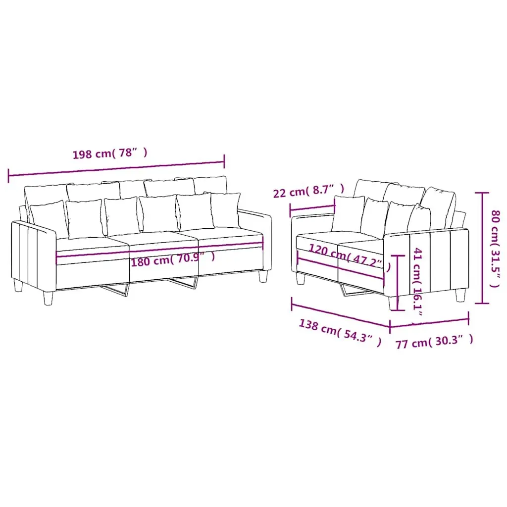 Sofa Set Relaxation Seating 2 Piece Black Fabric