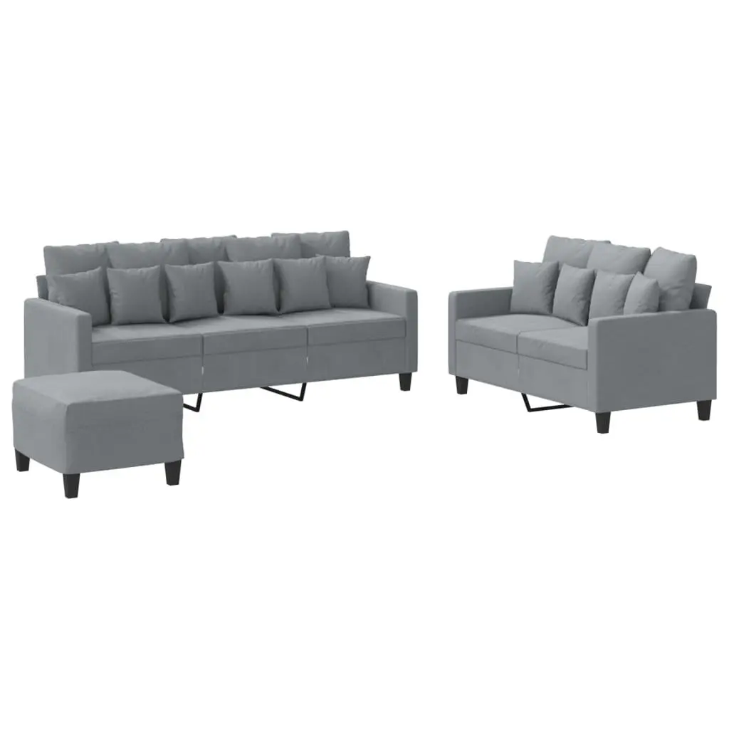 3 Piece Sofa Set Grey Fabric Living Room Lounge Seating Suite