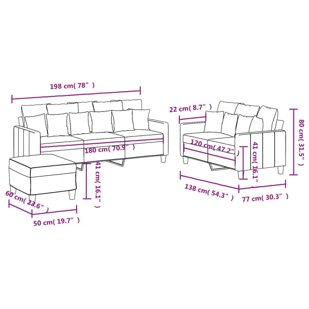 3 Piece Sofa Set Grey Fabric Living Room Lounge Seating Suite