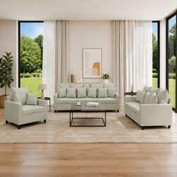 3 Piece Sofa Set Grey Velvet Lounge Suite with Cushions Living Room Furniture