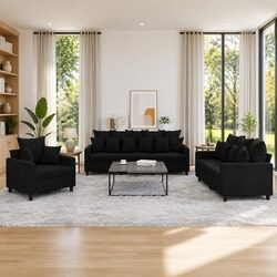Comfortable 3 Piece Black Velvet Sofa Set for Your Home
