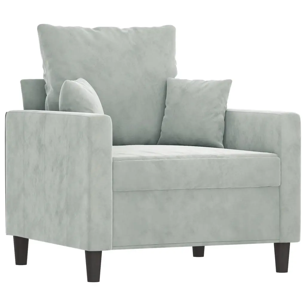 4 Piece Grey Velvet Sofa Set with Cushions Footstool Living Room Furniture