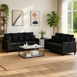 2 Piece Sofa Set Black Velvet Cushions Comfortable Living Room Furniture Chat