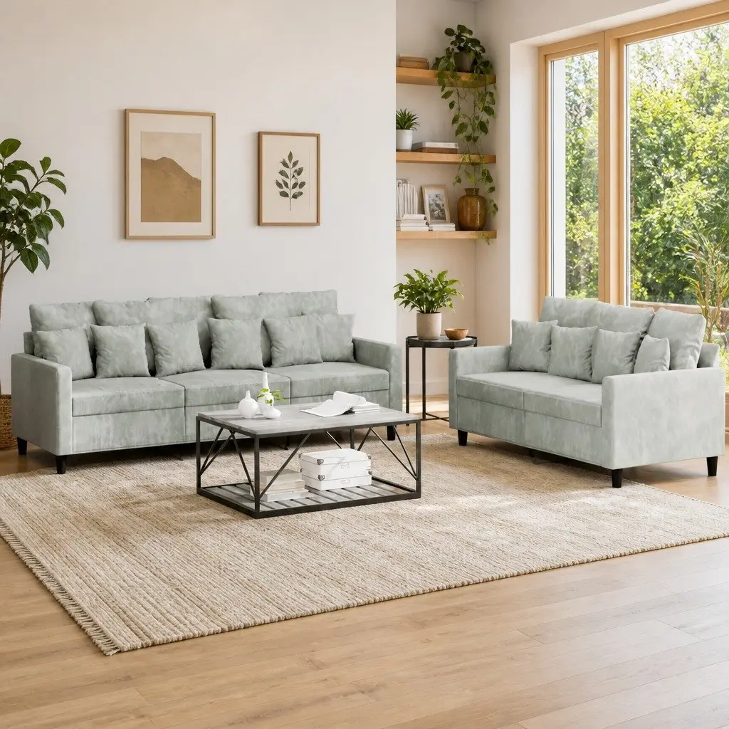 2 Piece Sofa Set Grey Velvet Cushions Living Room Furniture Comfortable Seating