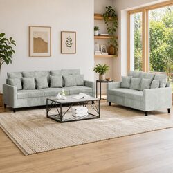 Comfortable 2 Piece Sofa Set - Grey Velvet Upholstery