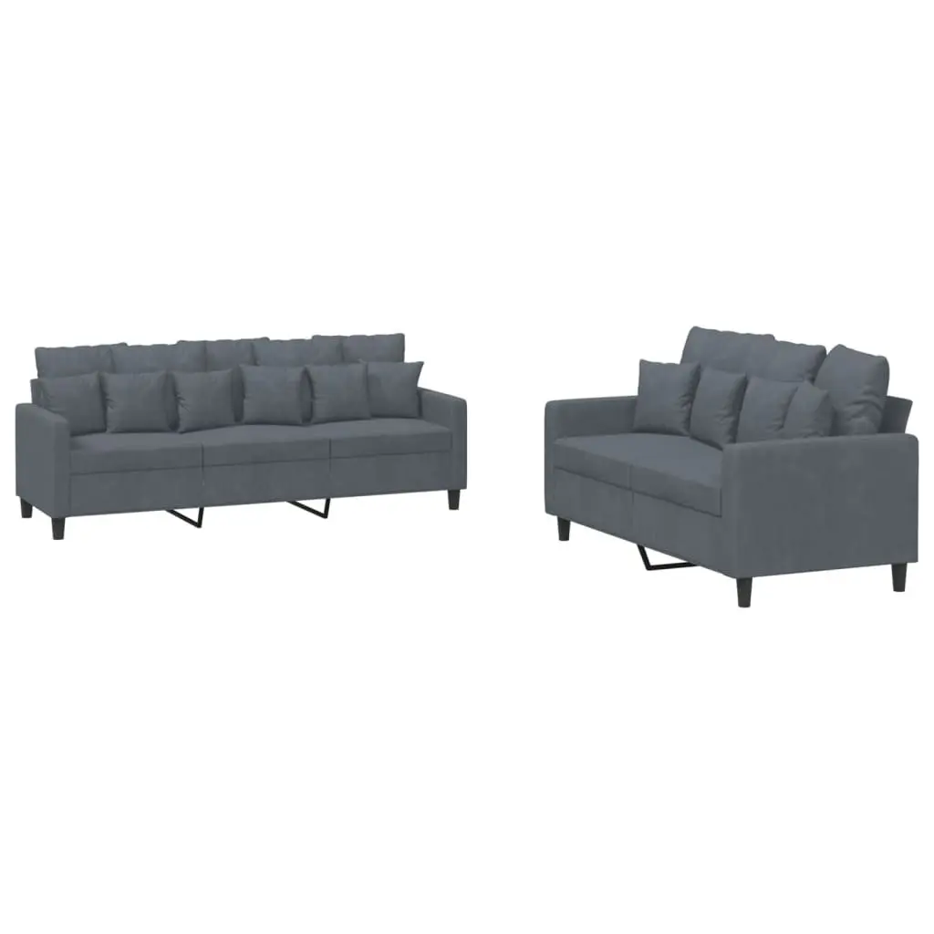 Sofa Set Lounge Furniture 2 Piece Grey Velvet