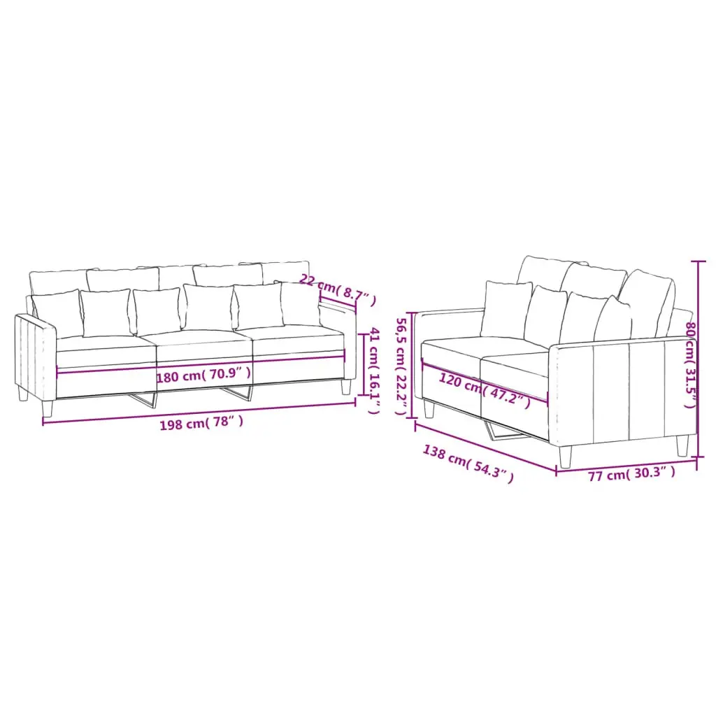 Sofa Set Lounge Furniture 2 Piece Grey Velvet