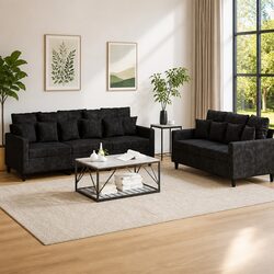 Comfortable Two-Piece Black Velvet Sofa Set