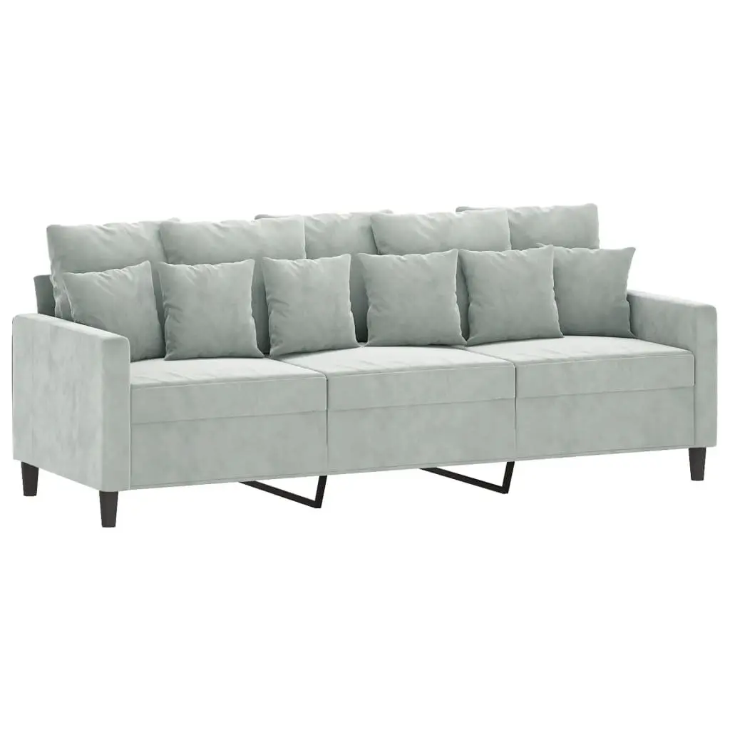 Grey Velvet Sofa Set 3 Piece Lounge Couch with Cushions Footstool for Living Room