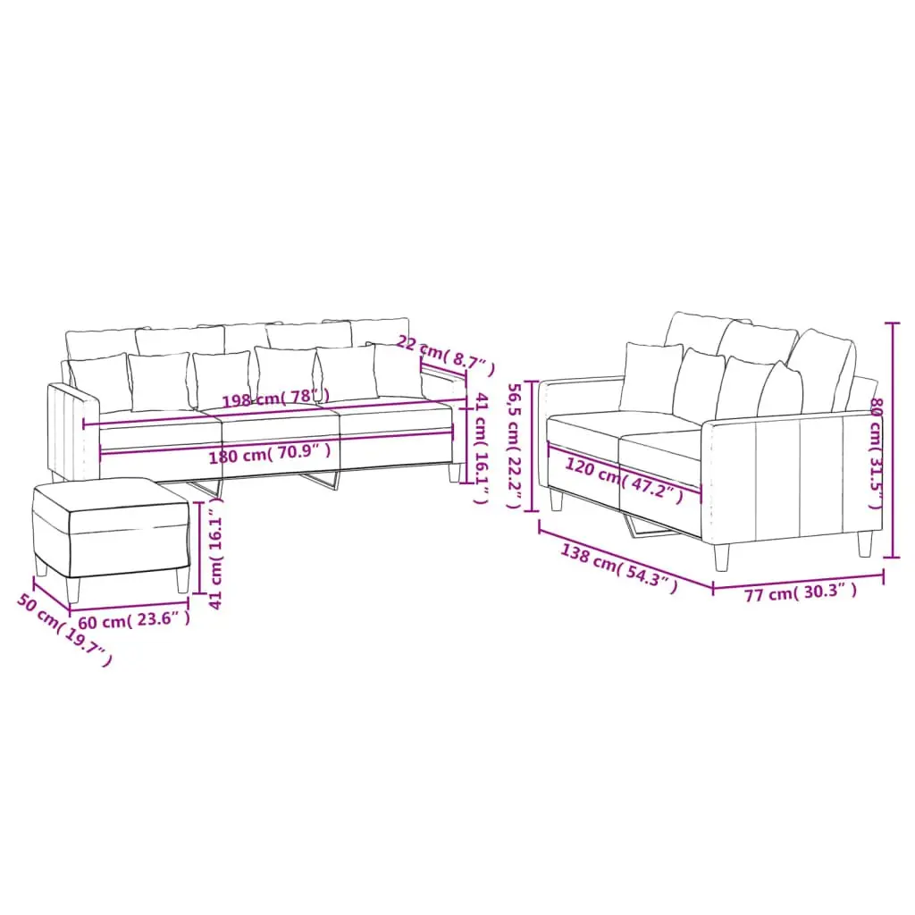 3 Piece Sofa Set Grey Velvet Lounge Suite Living Room Furniture
