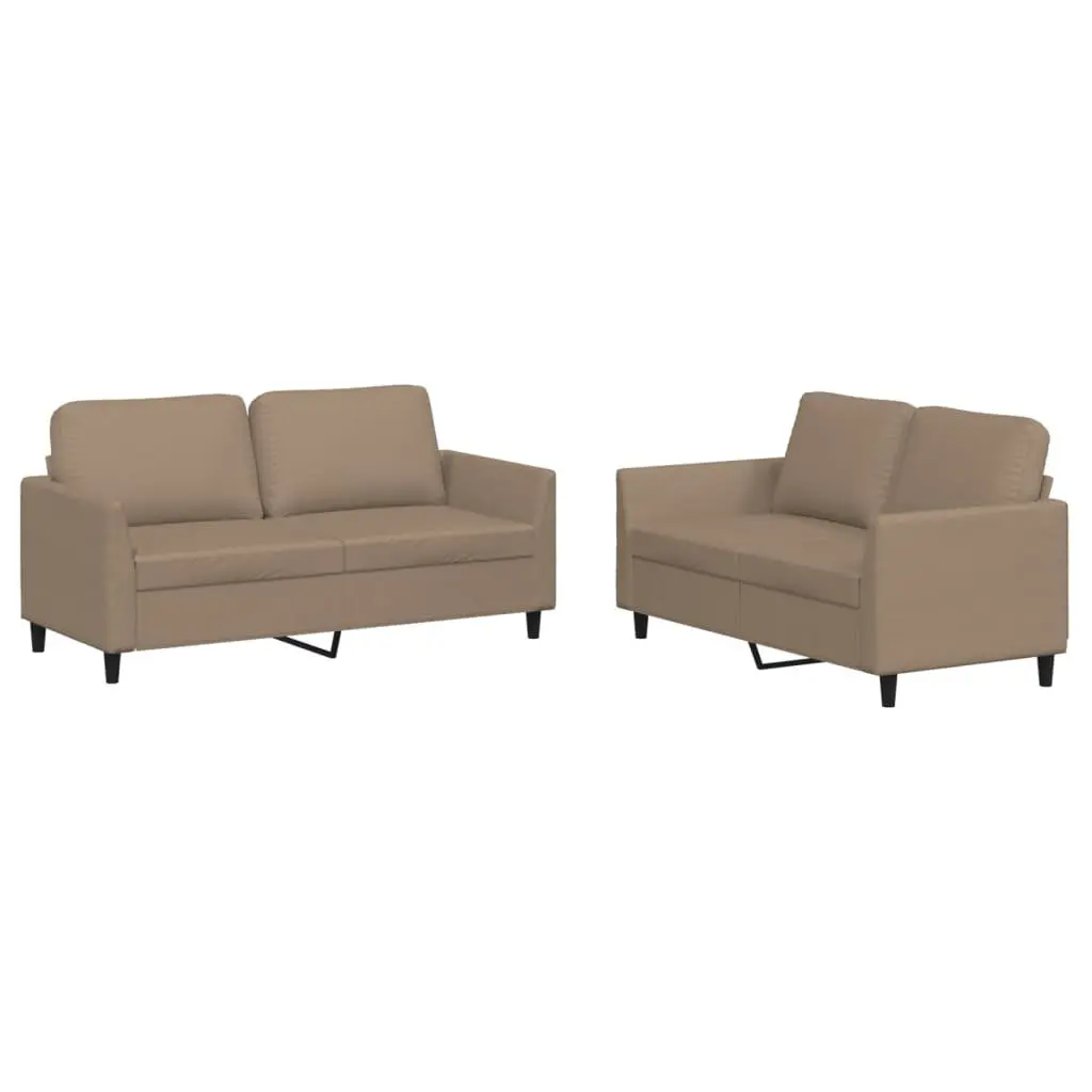 2 Piece Sofa Set Brown Faux Leather Lounge Suite Cushioned Couch Living Room